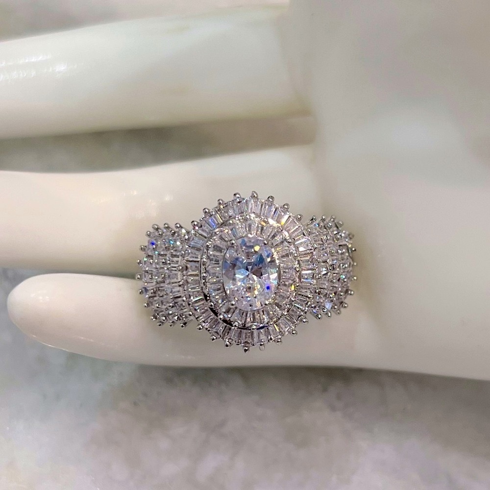 Diamond (Sim) Silver Statement Ring - image 3